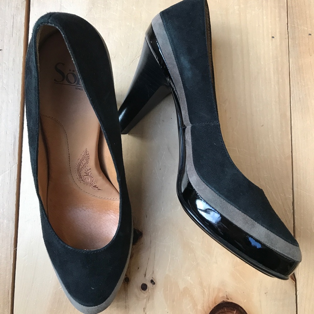 Suede/patent leather 3 inch sofft heels